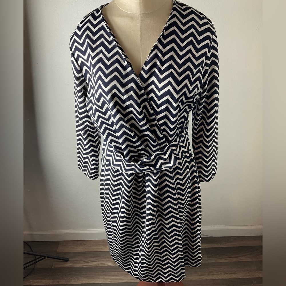 Talbots Navy White Chevron Stripe Stretch Dress Sz S